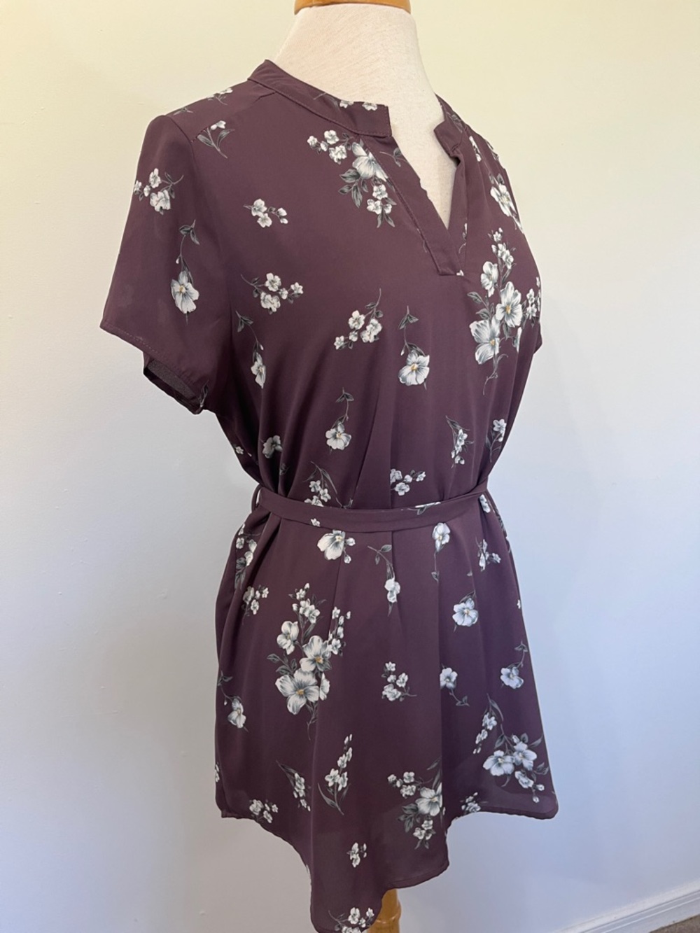 Full Moon maternity blouse Floral Tie waist plum purple Size Large